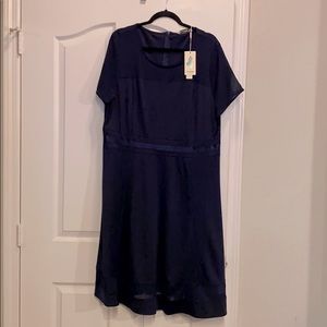 Navy blue shirt sleeve dress with ribbon details